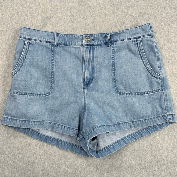 Loft Chambray Jean Shorts WMNS 32 Light Wash Blue Hi-Rise Elastic Waist Stretch - Picture 1 of 8